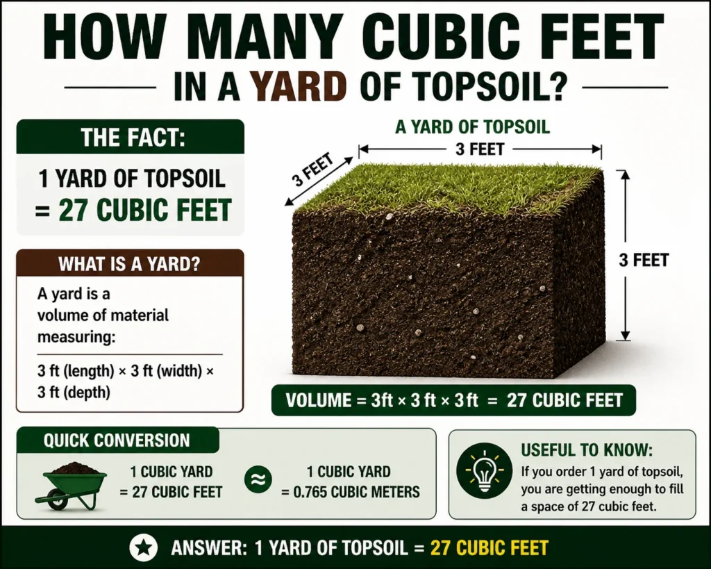how many cubic feet in a yard of topsoil