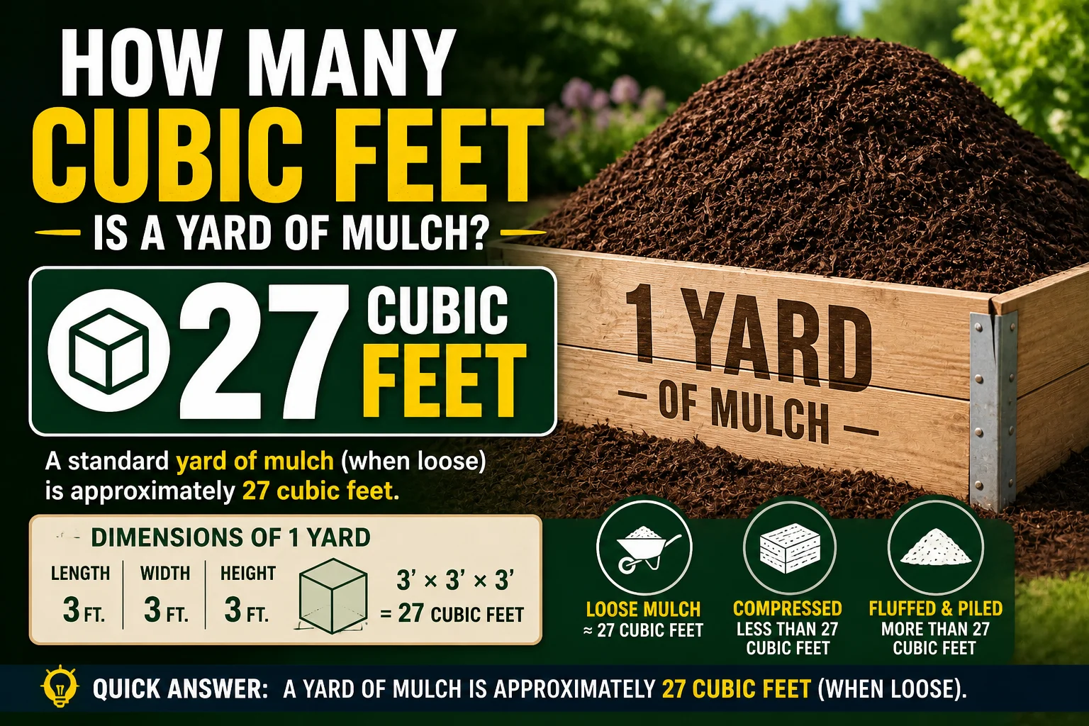 how many cubic feet is a yard of mulch