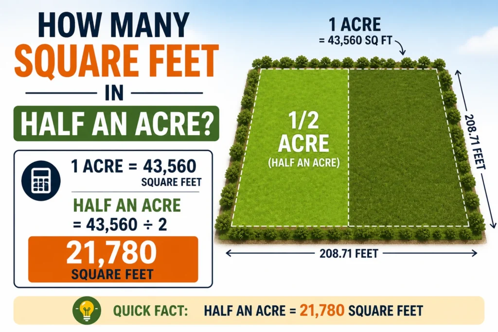 how many square feet in a half an acre