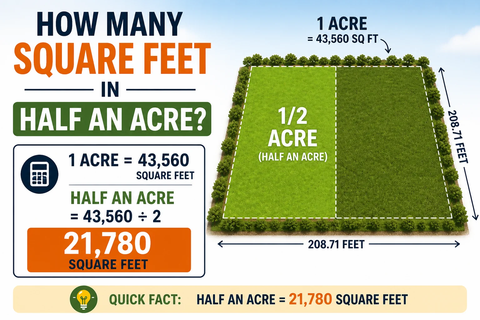 how many square feet in a half an acre