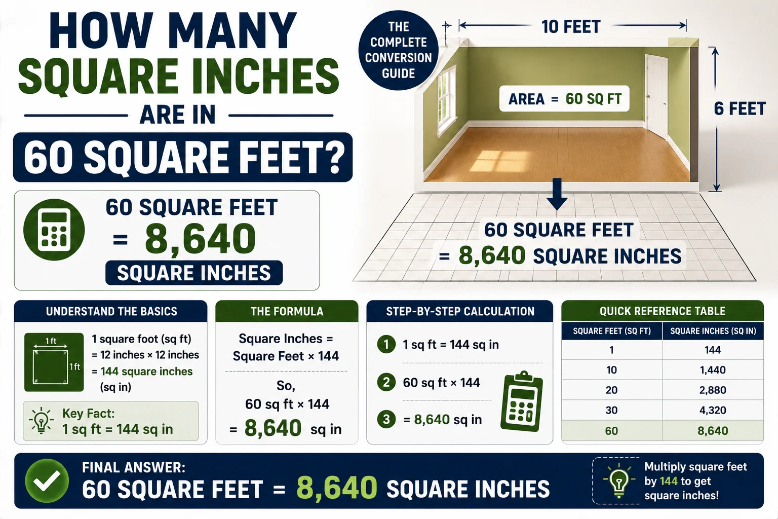 How Many Square Inches Are in 60 Square Feet