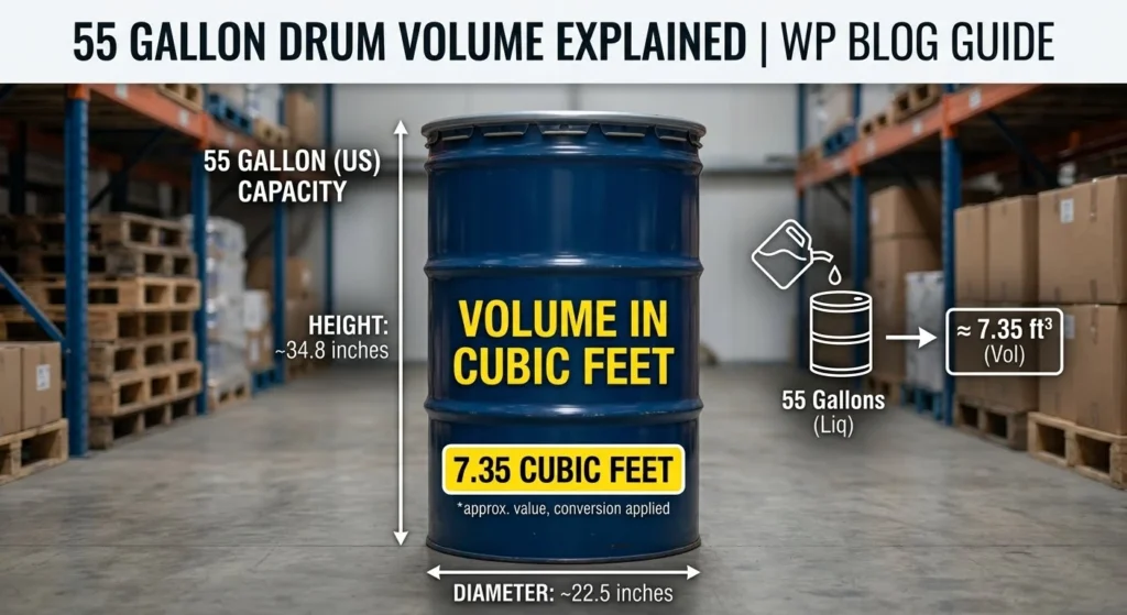 how many cubic feet in a 55 gallon drum